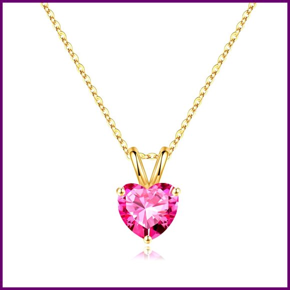 925 Sterling Silver Heart Birthstone Pendant Necklace Dainty Sparkling Gift